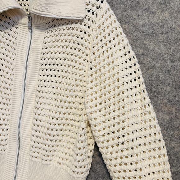 Varley Sweater Womens Medium Cream Cotton Eloise Full Zip Jacket Knit Collar - Picture 4 of 15